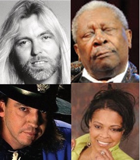 “A Tribute to Gregg Allman, BB King, Stevie Ray Vaughan, and to Sheila Raye Charles.”